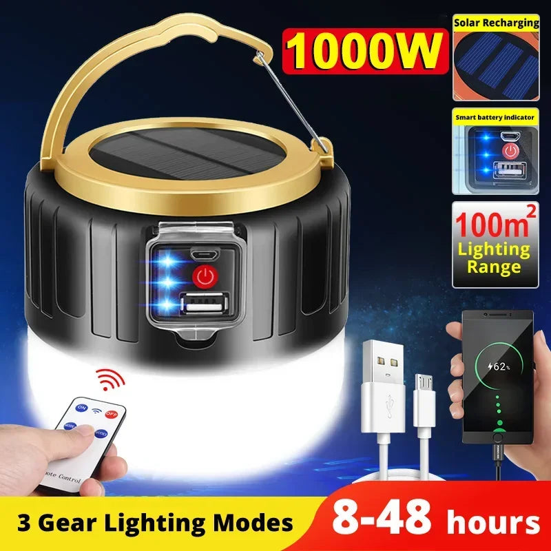 Solar Camping Lantern with Remote Control & SOS Mode | Waterproof