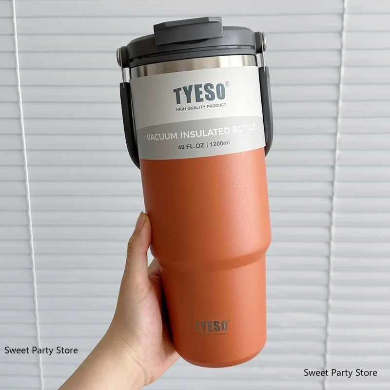 TYESO Insulated Tumbler with Straw & Handle – 600ml to 1200ml | Hot & Cold Flask