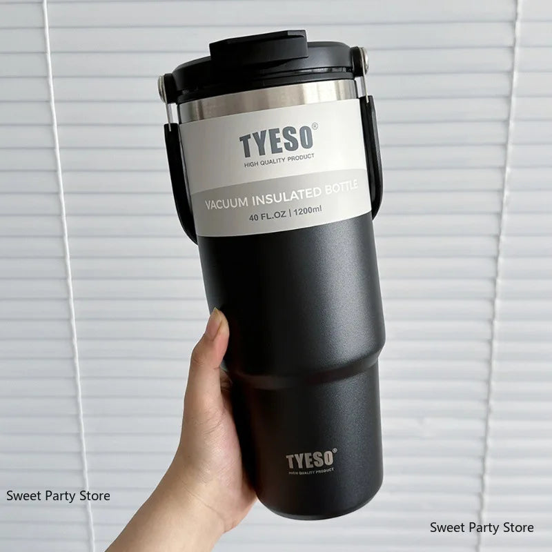 TYESO Insulated Tumbler with Straw & Handle – 600ml to 1200ml | Hot & Cold Flask