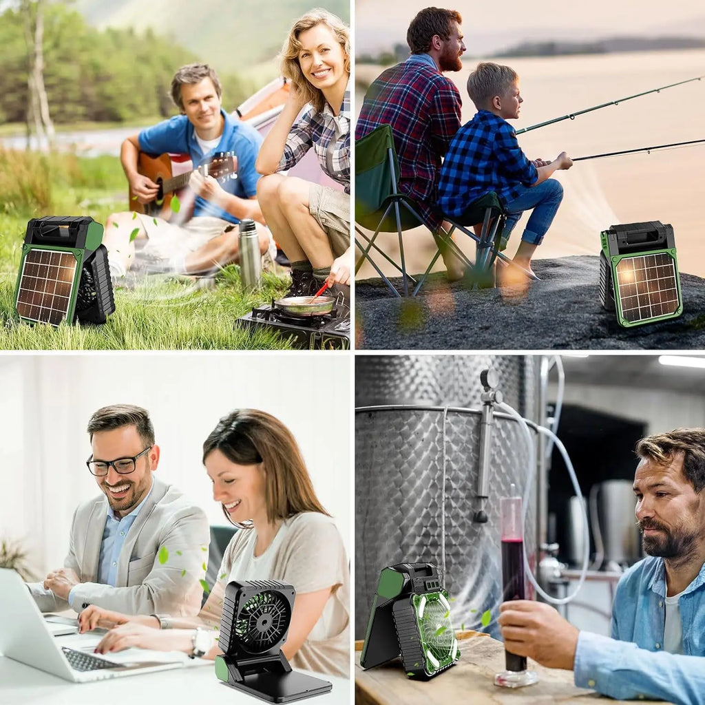 Solar-Powered Portable Fan with LED Lantern & Power Bank | Himist