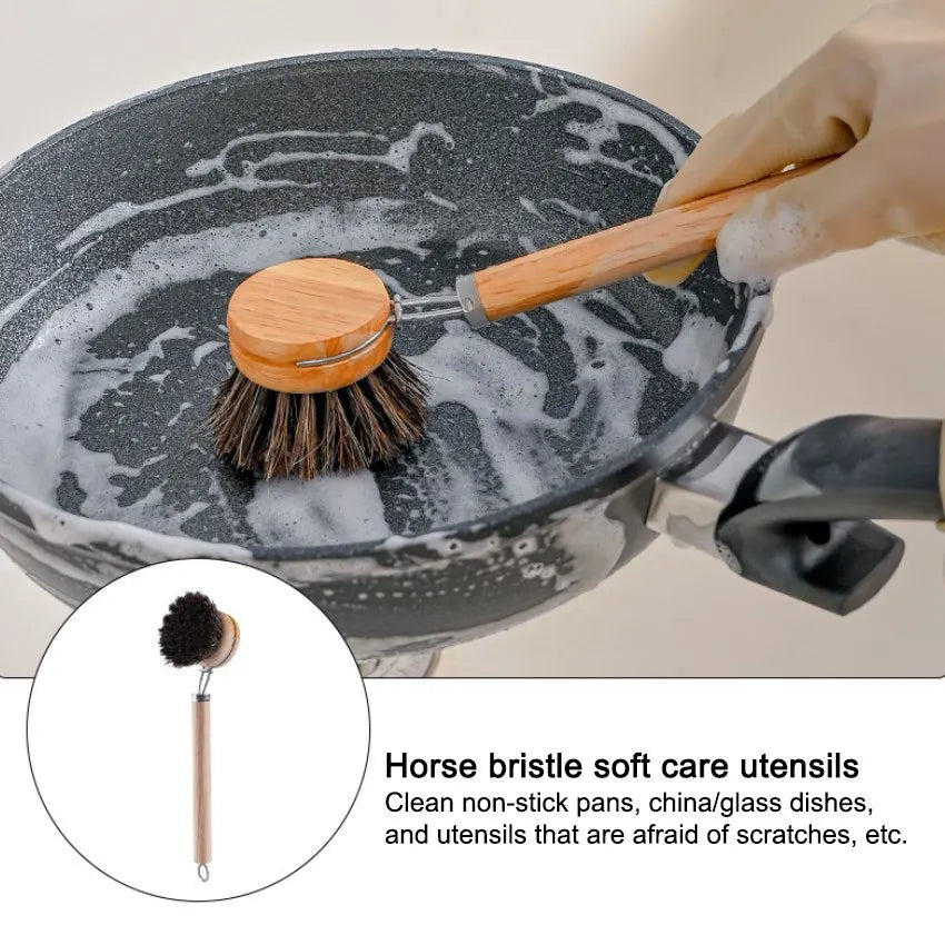 Natural Wood Dish Brush with Bristles – Eco-Friendly Kitchen Scrubber