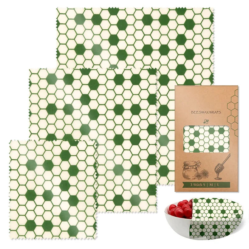 Reusable Beeswax Food Wraps | 9-Piece Set | 3 Sizes | Cotton, Beeswax, Resin & Jojoba Oil