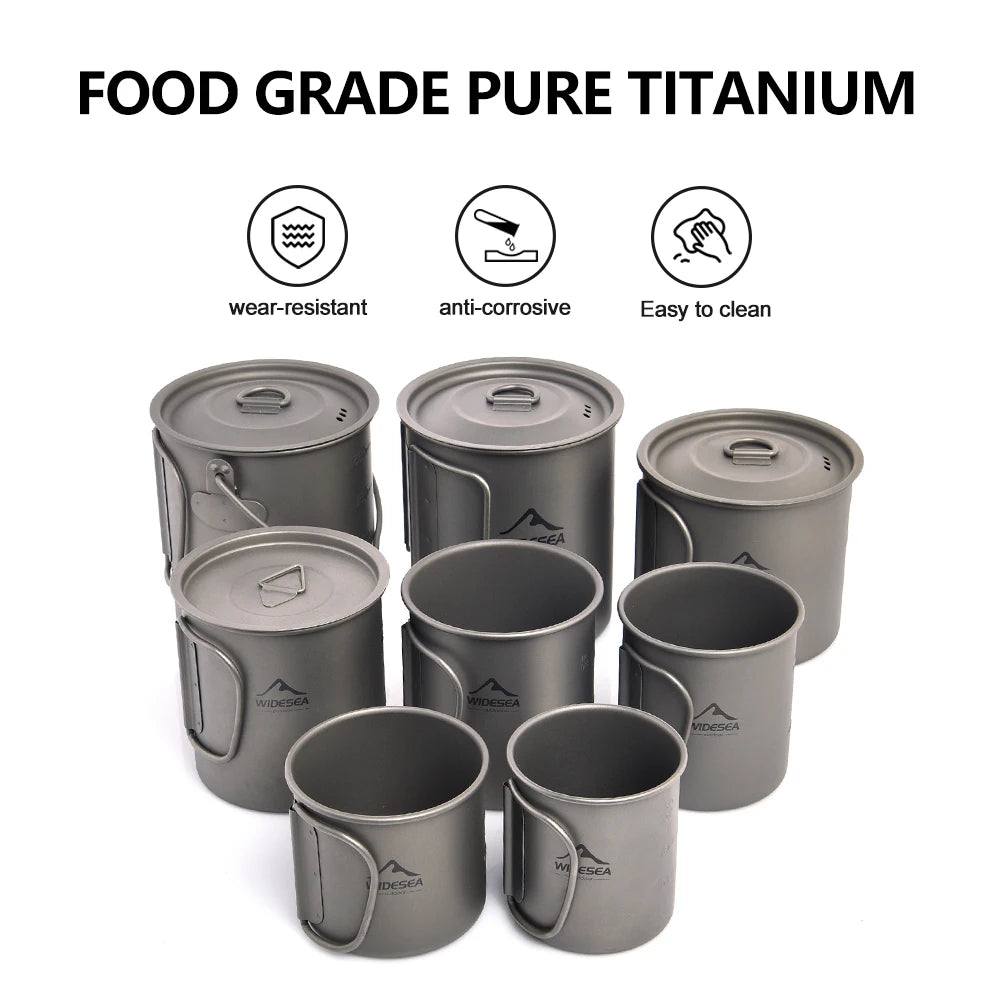 Widesea Ultralight Titanium Camping Mug | 200ml–750ml | Foldable Handle | Hiking & Backpacking