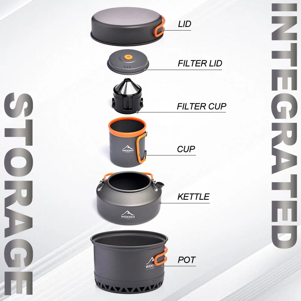 Widesea 4-in-1 Camping Cookware Set | Hard Anodised Aluminium | 1.5L Pot, Kettle, Mug & Coffee Dripper