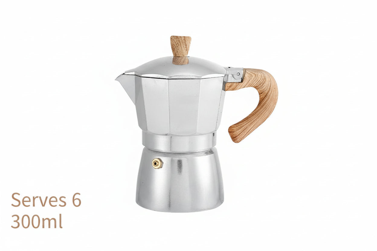 Xbees Moka Pot – Stovetop Espresso Maker | 150ml & 300ml | Wooden Handle