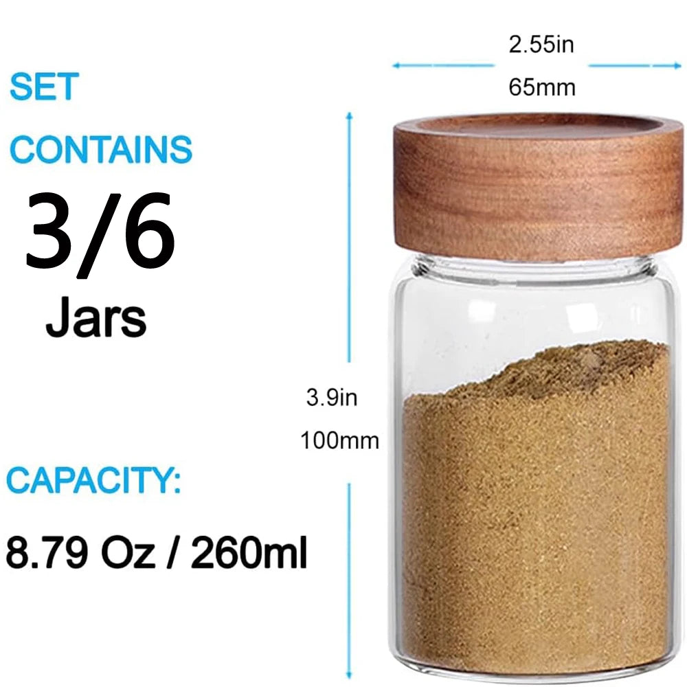Borosilicate Glass Storage Jars with Acacia Wood Screw Lids | Set of 4 or 6
