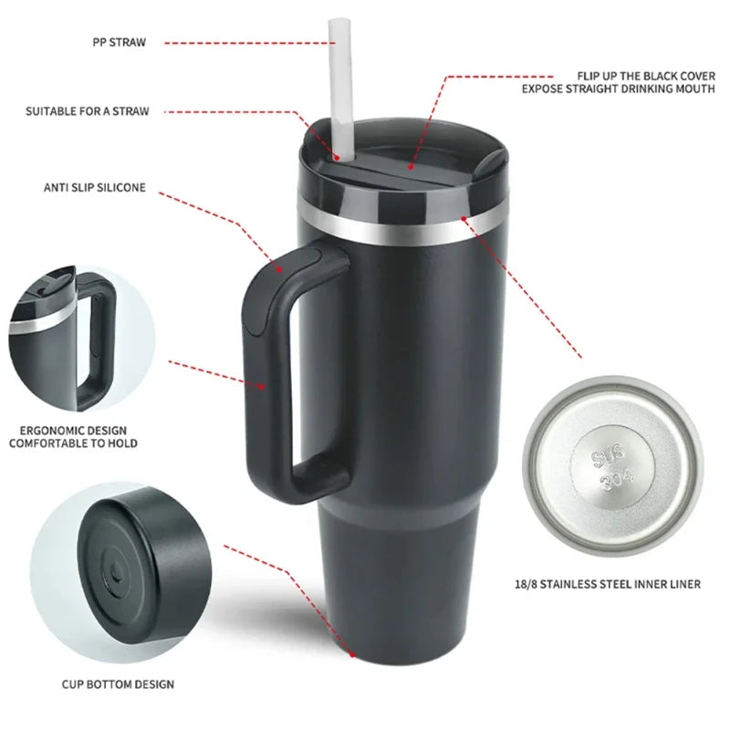 Watersy 40oz Insulated Tumbler with Handle – Stainless Steel | 10 Colours