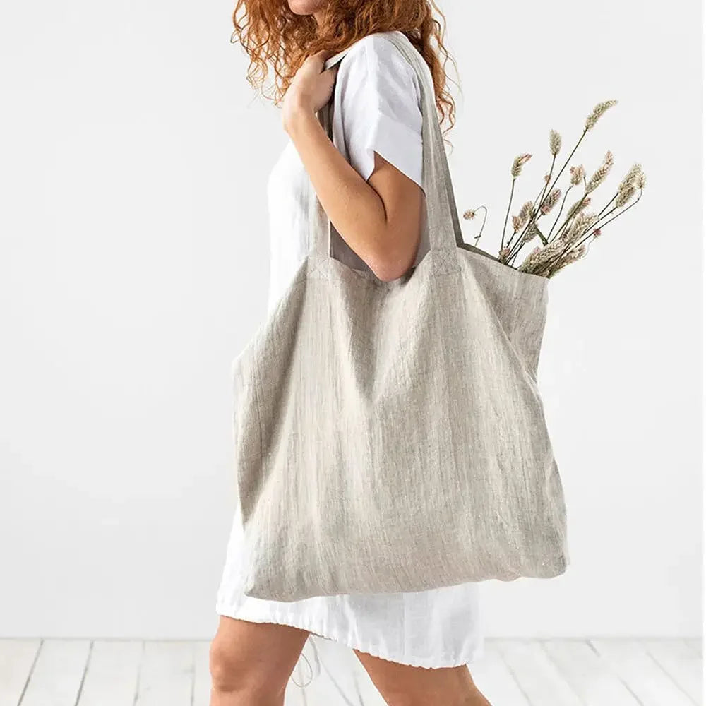 100% Linen Foldable Reusable Shopping Bag — Eco Tote in 2 Sizes