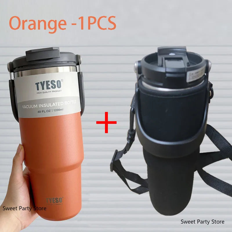 TYESO Insulated Tumbler with Straw & Handle – 600ml to 1200ml | Hot & Cold Flask