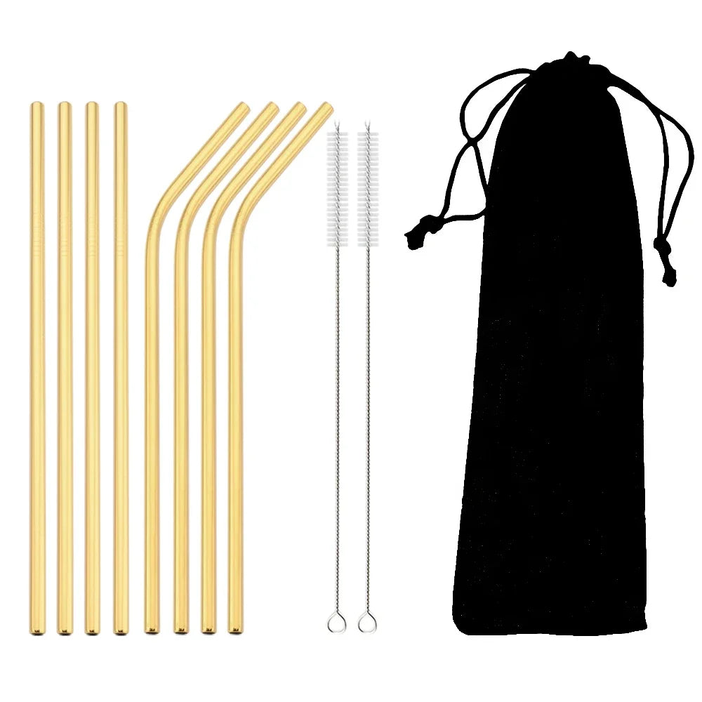 Reusable Stainless Steel Straws Set – 11 Piece with Cleaning Brush | 11 Colours