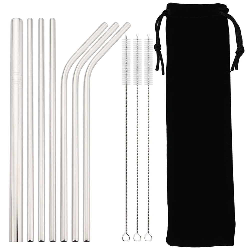 Snplowum Reusable Stainless Steel Straws – Straight & Bent | Rainbow & Silver | CE/EU LFGB SGS Certified