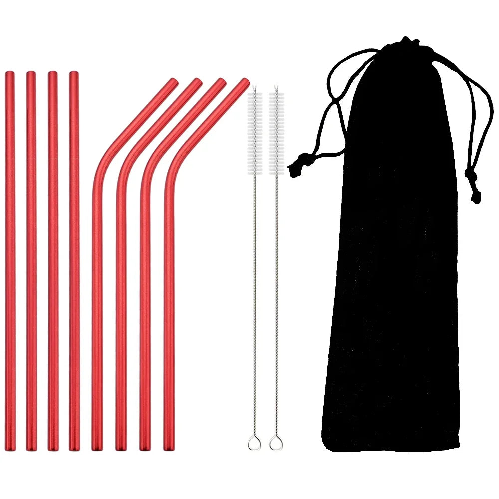 Reusable Stainless Steel Straws Set – 11 Piece with Cleaning Brush | 11 Colours