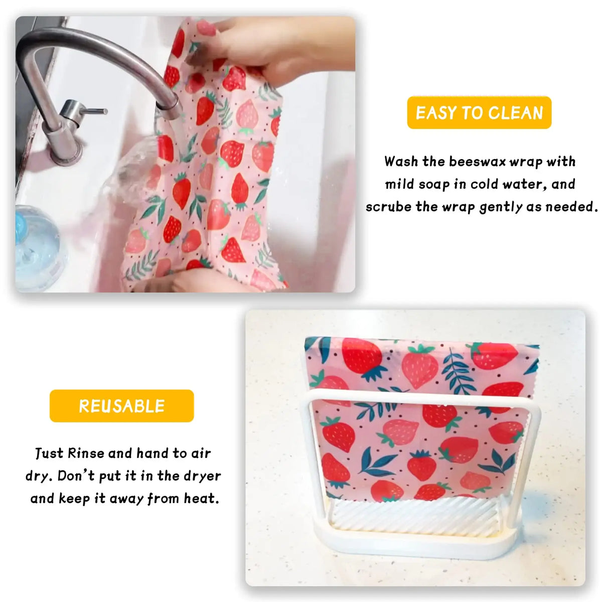 Reusable Beeswax Food Wraps | 9-Piece Set | 3 Sizes | Cotton, Beeswax, Resin & Jojoba Oil