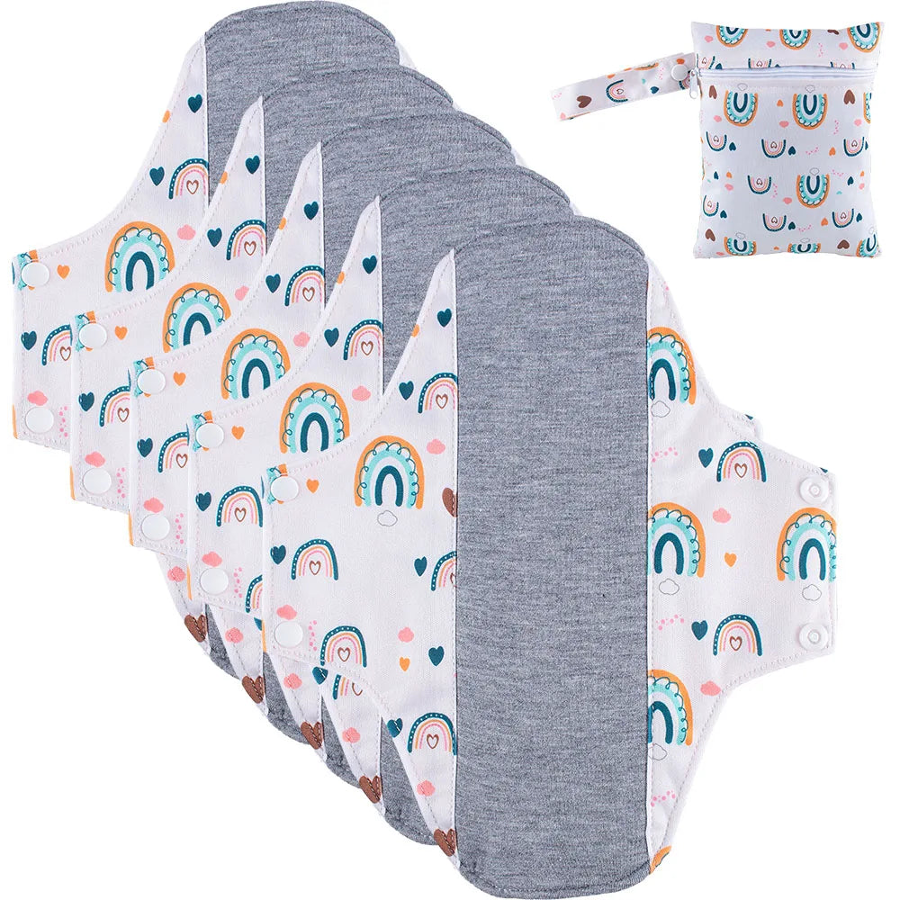 Reusable Cloth Menstrual Pads with Wet Bag – Light Flow / Day | 5-Pack, 20×23cm