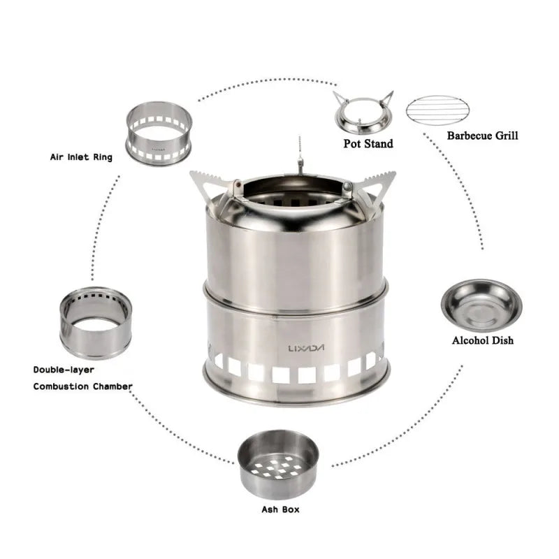 Lixada Portable Stainless Steel Wood Stove — Camping & Backpacking