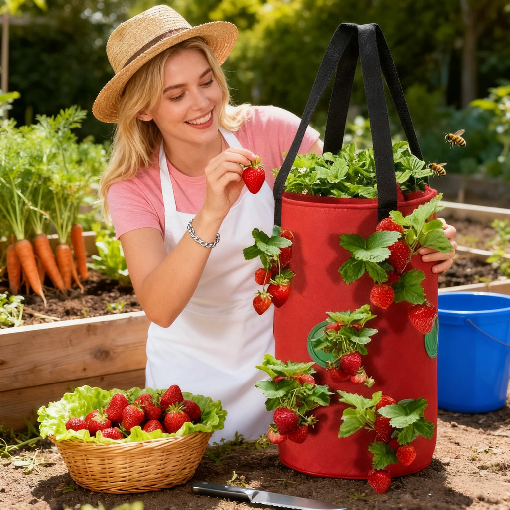 12-Pocket Vertical Hanging Grow Bag — Non-Woven Felt Planter