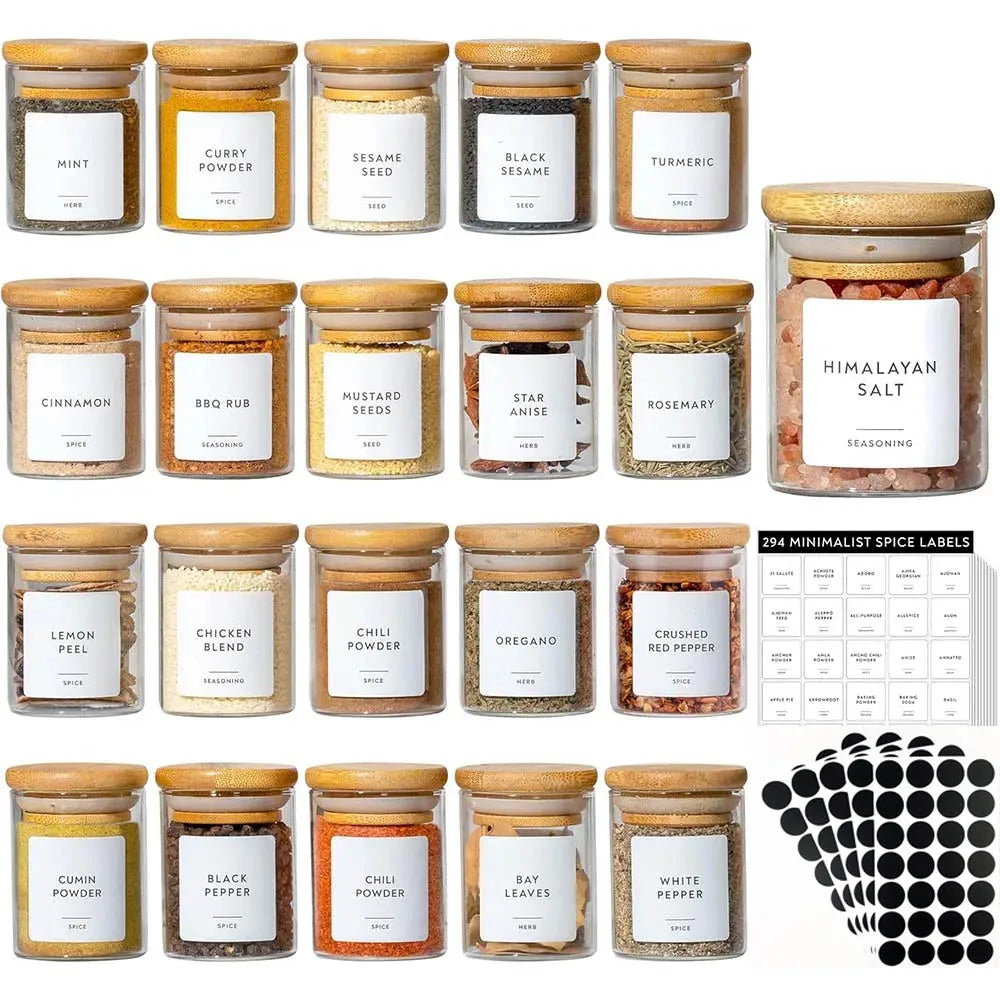 Borosilicate Glass Spice Jars with Bamboo Lids | Set of 5 or 12 | 75ml