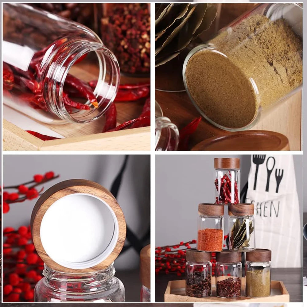 Borosilicate Glass Storage Jars with Acacia Wood Screw Lids | Set of 4 or 6