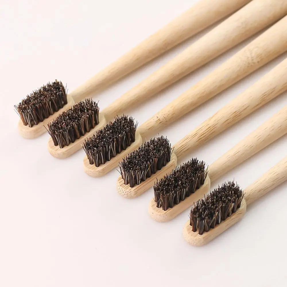 4 or 8 Pack Horse Bristle Bamboo Toothbrushes — Hard Bristle, Plastic-Free