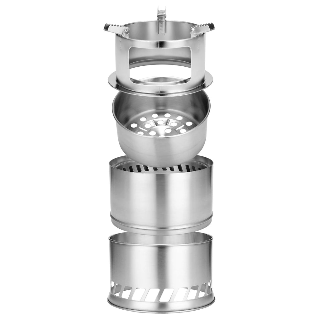 Portable Stainless Steel Wood-Burning Camp Stove — S & L Sizes