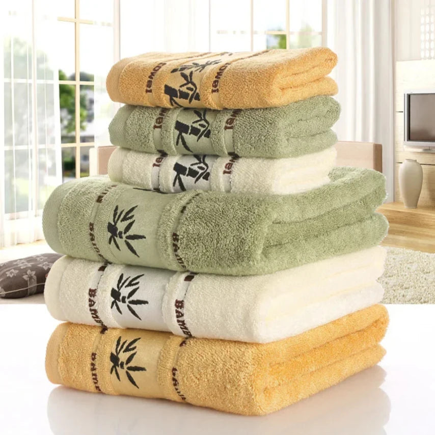 Bamboo Fibre Face & Hand Towel | Quick-Dry | 33×75cm | Green, White & Yellow