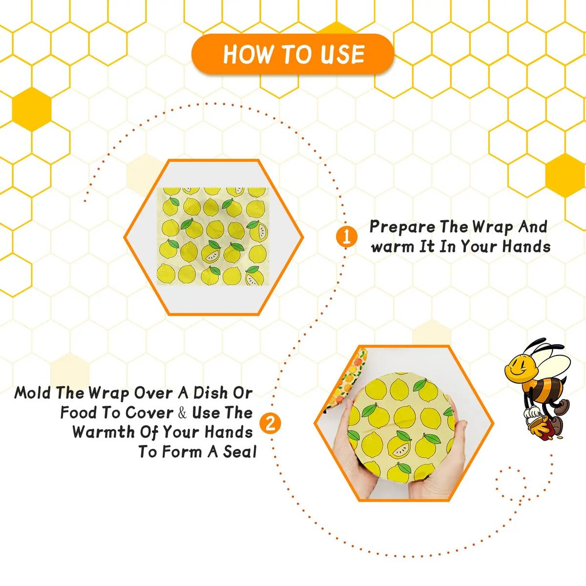 Reusable Beeswax Food Wraps | 9-Piece Set | 3 Sizes | Cotton, Beeswax, Resin & Jojoba Oil
