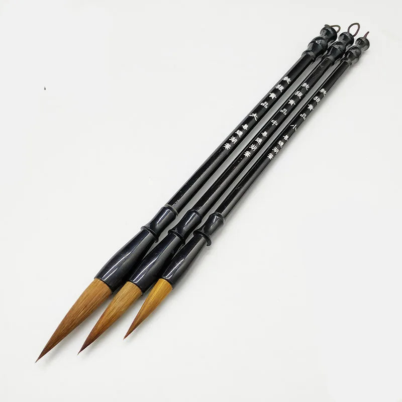 Chinese Calligraphy Brush Set of 3 | Bamboo Handle | Wool or Weasel Hair | CICILEVEI