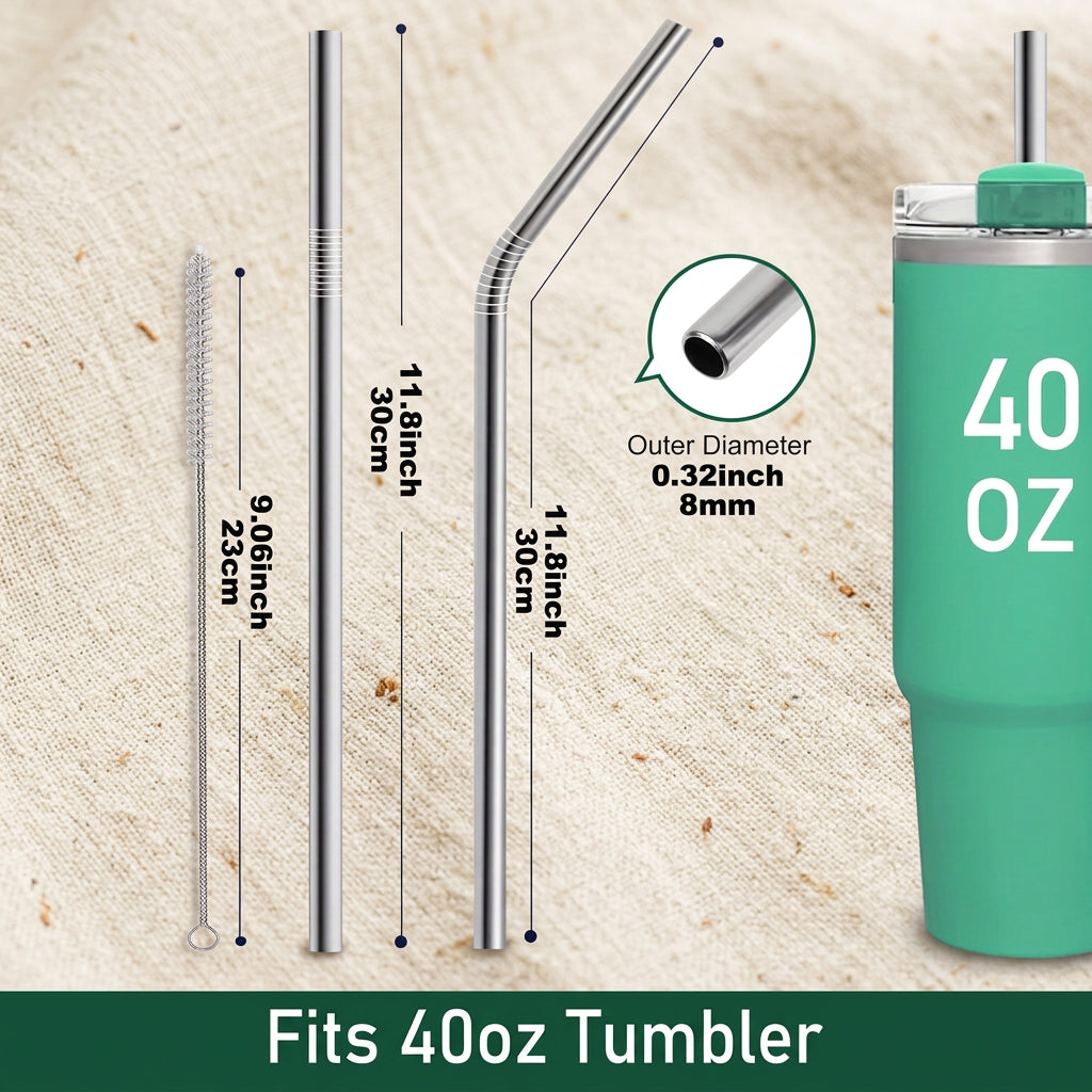 Reusable Stainless Steel Straw Sets with Cleaning Brushes