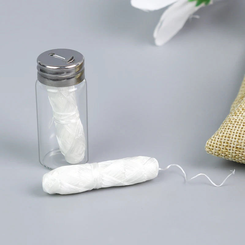 Mint Dental Floss in Glass Bottle – 30m Bamboo Charcoal & Corn Fibre