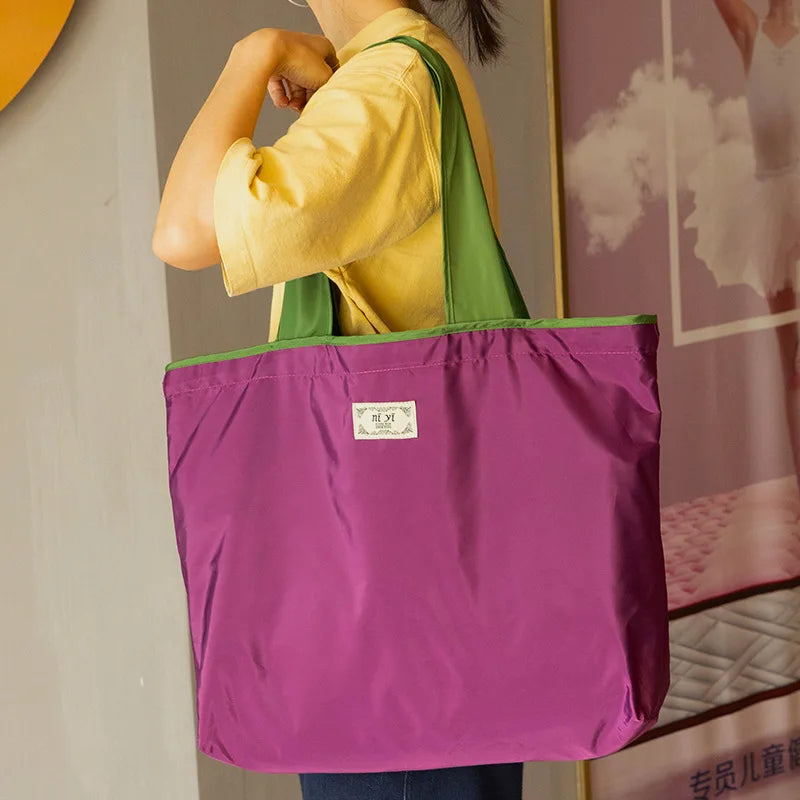 Foldable Drawstring Shopping Bag – Large Reusable Nylon Tote