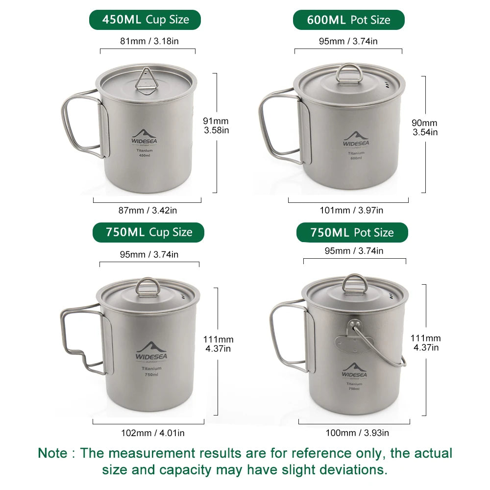 Widesea Ultralight Titanium Camping Mug | 200ml–750ml | Foldable Handle | Hiking & Backpacking