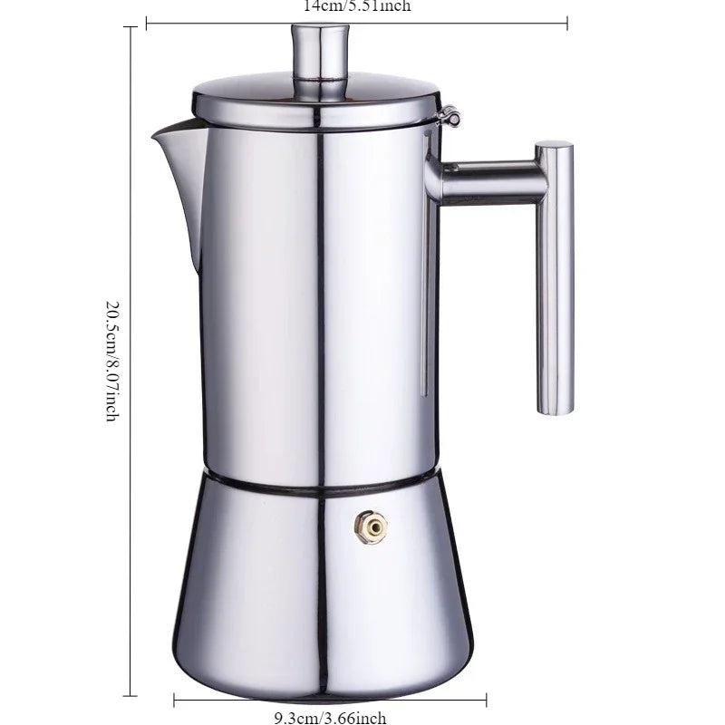 Thickened Stainless Steel Moka Pot | 300ml | Induction & Gas | Italian Stovetop Espresso