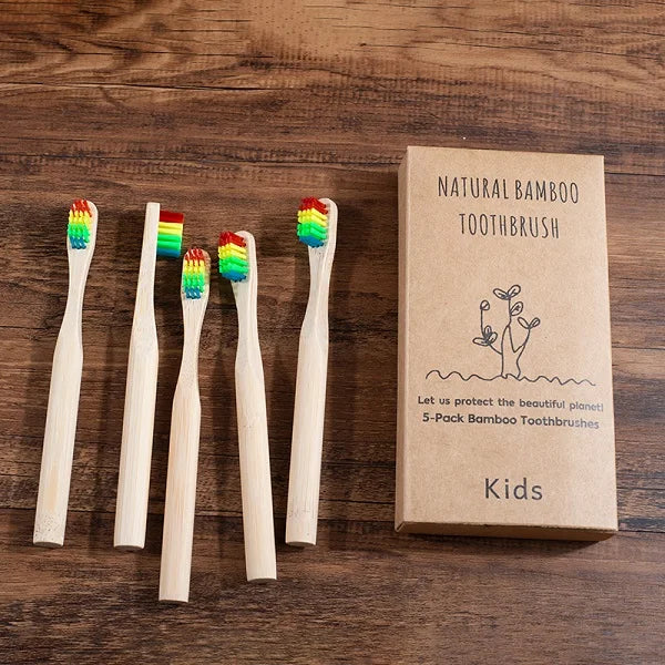 Bamboo Handle Toothbrushes, 5-Pack, Nylon Bristles