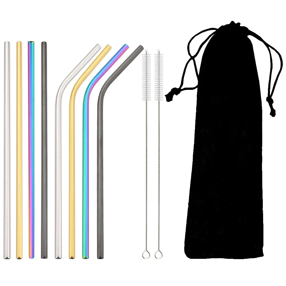 Reusable Stainless Steel Straws Set – 11 Piece with Cleaning Brush | 11 Colours