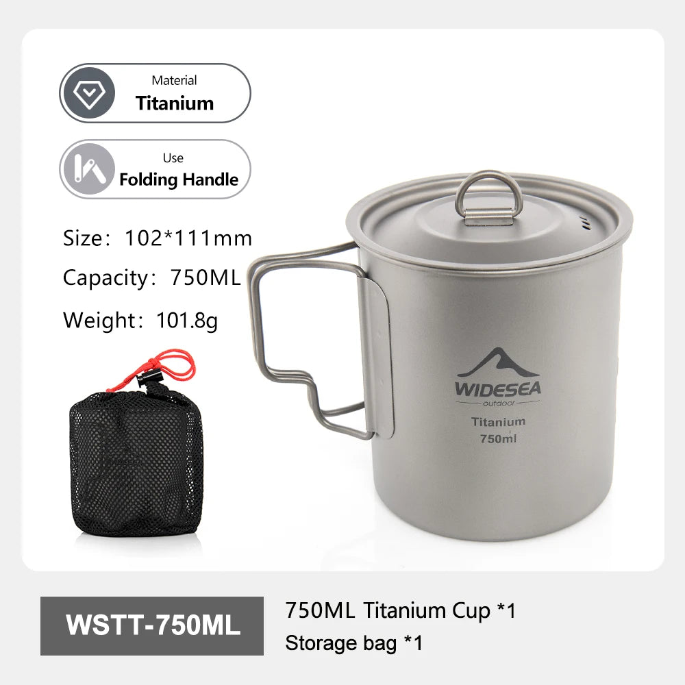Widesea Ultralight Titanium Camping Mug | 200ml–750ml | Foldable Handle | Hiking & Backpacking